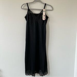 New Vintage Satin Slip Dress Black 34 TT lace dead stock